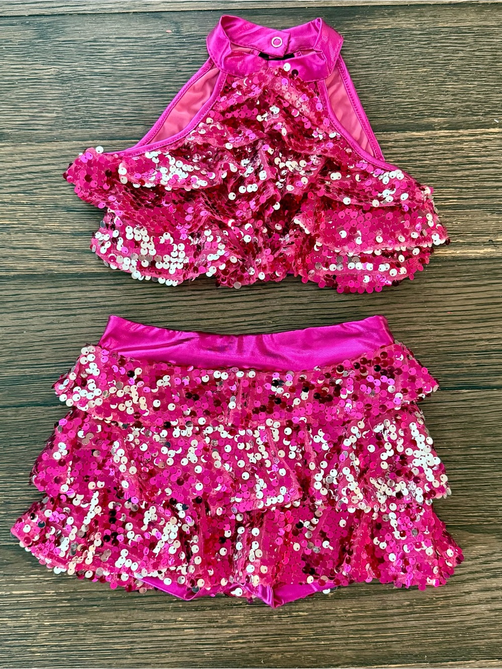 Sequin Costume Girls 5/6 Hot Pink Halloween Dance T Swift Stretch FAST SHIPPING